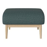 Teal textured ottoman with natural wood legs, offering a modern and stylish accent for any living space.