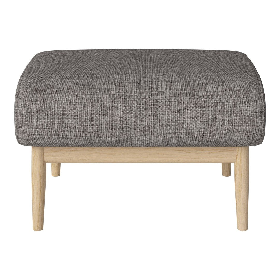 Gray textured upholstery with soft, rounded edges on a light wooden base, offering a modern minimalist look.
