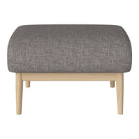 Gray textured upholstery with soft, rounded edges on a light wooden base, offering a modern minimalist look.
