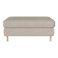 Light beige ottoman with a textured fabric and natural wood legs, offering a minimalist and modern style.