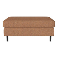 Brown textured ottoman with a modern design and sleek black legs, perfect for contemporary interiors.