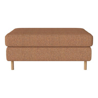 Brown textured ottoman with a clean, minimalist design and light wooden legs. Perfect for modern interiors.