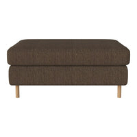 Brown upholstered ottoman with a textured fabric and light wooden legs, featuring a simple and modern design.