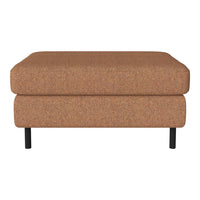 Brown textured ottoman with a modern design and sleek black legs, perfect for contemporary interiors.
