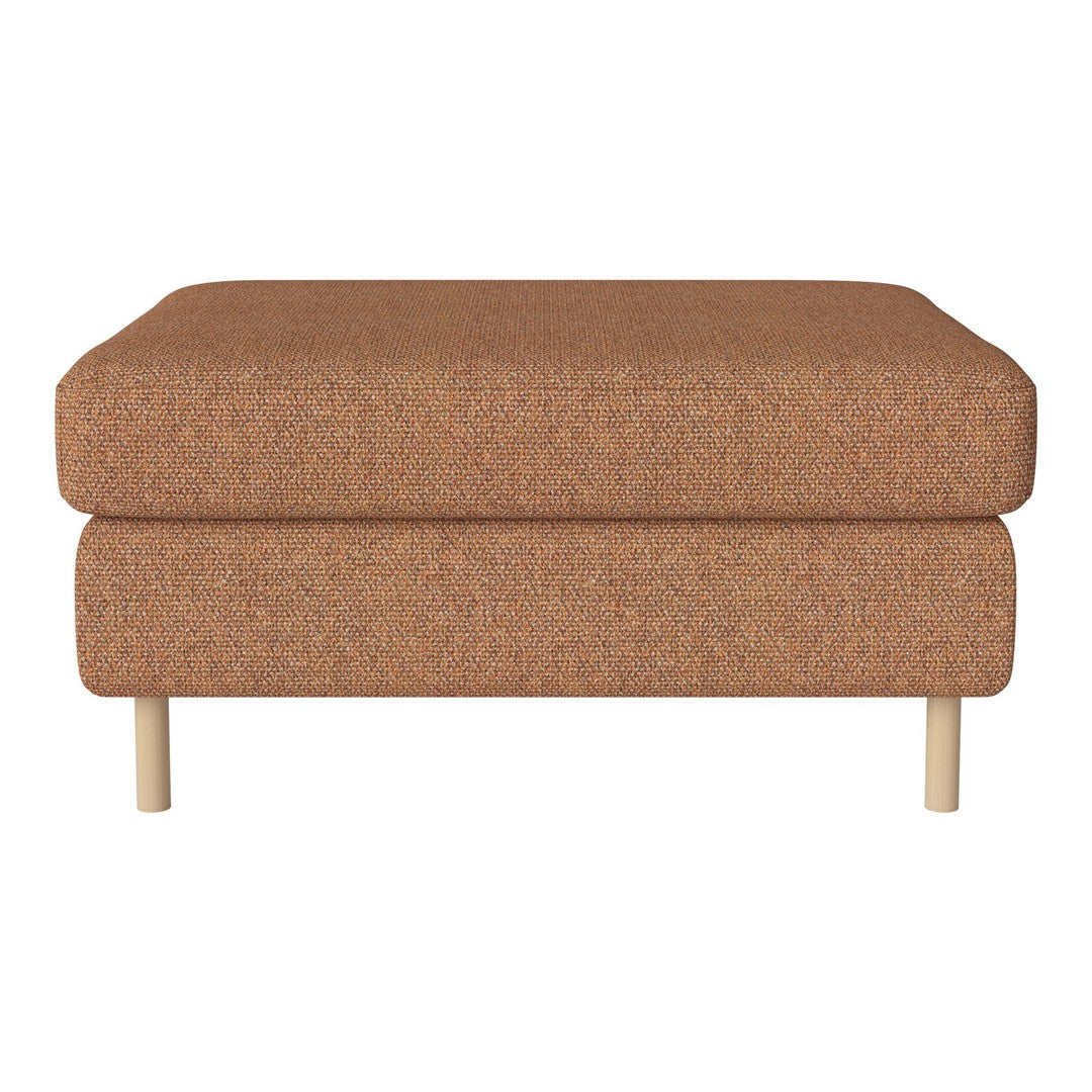 Brown textured ottoman with a modern design and wooden legs, perfect for stylish home decor.