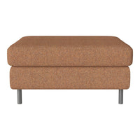 Brown textured ottoman with sleek silver legs, perfect for modern home decor.