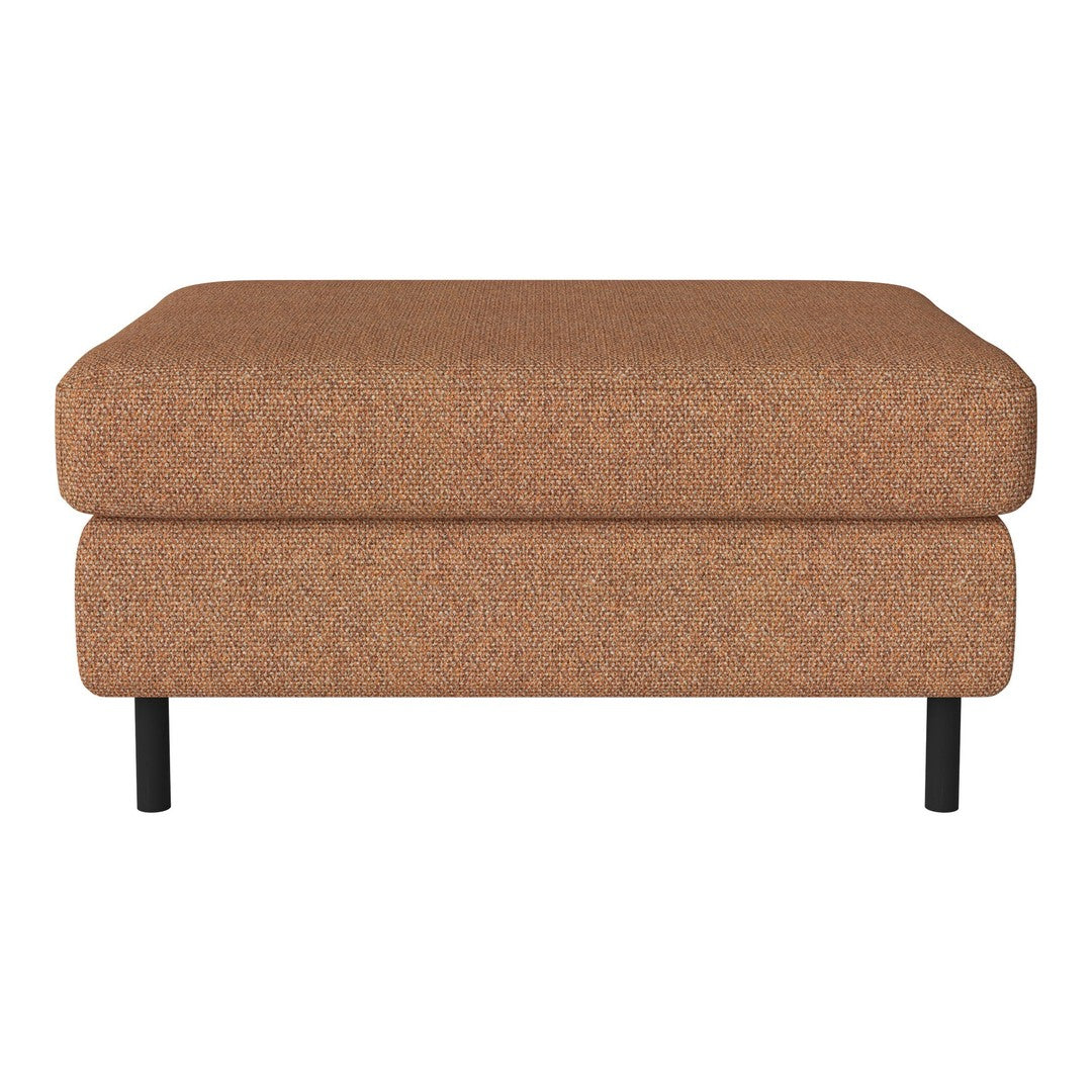Brown textured ottoman with a sleek design and black legs, perfect for modern interiors.
