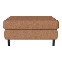 Brown textured ottoman with a sleek design and black legs, perfect for modern interiors.
