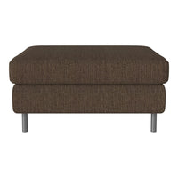 Brown textured ottoman with a modern design and metal legs, perfect for stylish indoor décor.