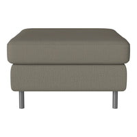 Gray textured ottoman with a smooth surface and minimalist design, featuring metal legs for a modern look.