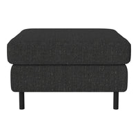Stylish black ottoman with textured fabric and a modern design, perfect for any contemporary living space.