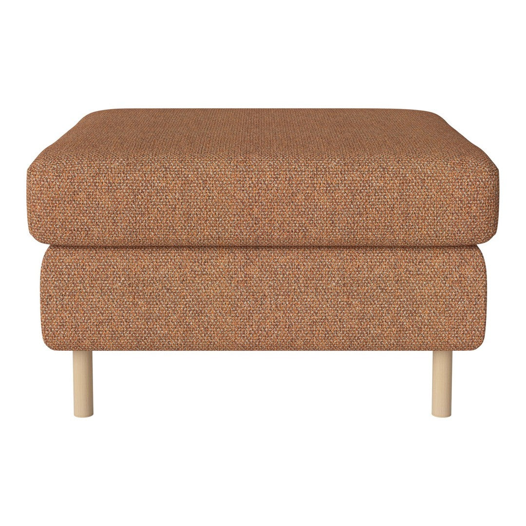 Brown textured ottoman with a smooth, modern design and light wood legs, perfect for contemporary interiors.