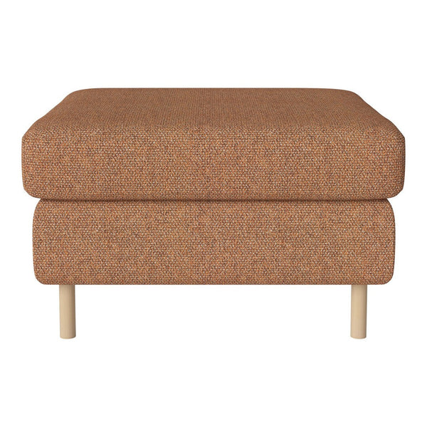 Brown textured ottoman with a smooth, modern design and light wood legs, perfect for contemporary interiors.