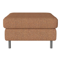 Textured orange ottoman with a soft finish and silver legs, ideal for stylish home decor.