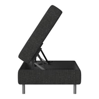 Stylish black bed frame with a textured fabric and sleek silver legs, featuring a lift-top storage design.