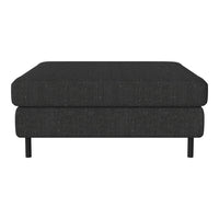 Modern black upholstered ottoman with subtle textured pattern and sleek metal legs. Versatile for any decor.
