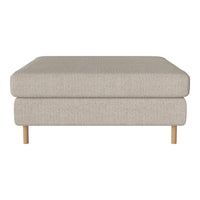Beige textured ottoman with minimalist design and light wood legs. Ideal for modern and neutral decor styles.