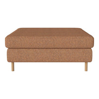 Brown textured ottoman with a minimalist design and light wooden legs, ideal for modern home decor.