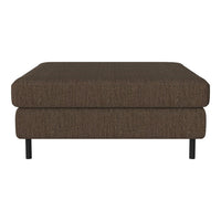 Brown textured ottoman with a modern design and black legs, perfect for contemporary living spaces.