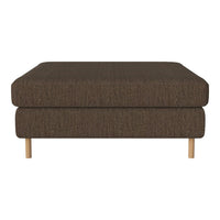 Brown upholstered ottoman with a textured pattern and wooden legs, perfect for modern living spaces.