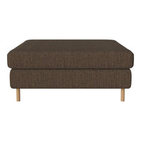 Brown upholstered ottoman with a textured fabric and wooden legs, perfect for any modern living space.