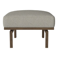 Light gray upholstery with subtle texture, featuring a rectangular design and dark wooden legs. Ideal for modern decor.
