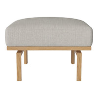 Light gray upholstered ottoman with a simple, modern design and natural wood legs. Perfect for versatile decor.