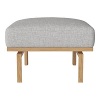Light gray upholstered ottoman with a simple texture, featuring natural wooden legs for a modern look.