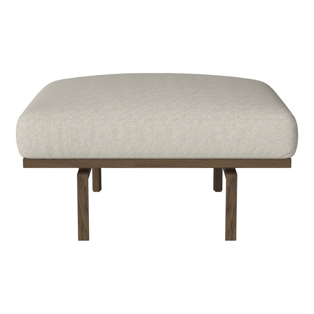 Neutral beige fabric cushion on a sleek wooden base, ideal for modern decor. Simple, elegant design.