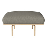 Gray upholstered cushion with a subtle texture on a light wooden frame, perfect for modern decor.