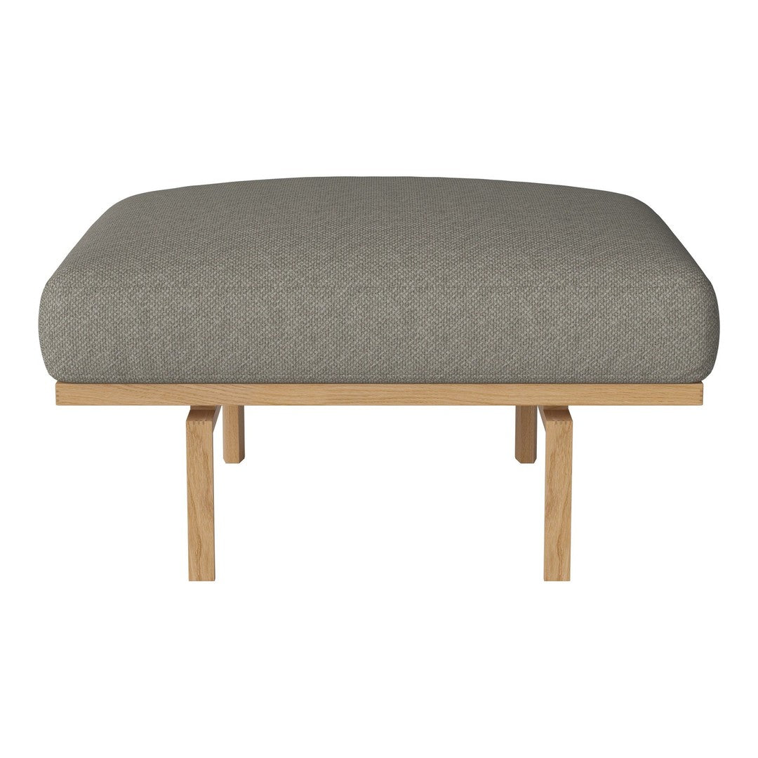 Gray upholstered cushion on wooden frame with a minimalist design. Soft texture enhances modern decor.