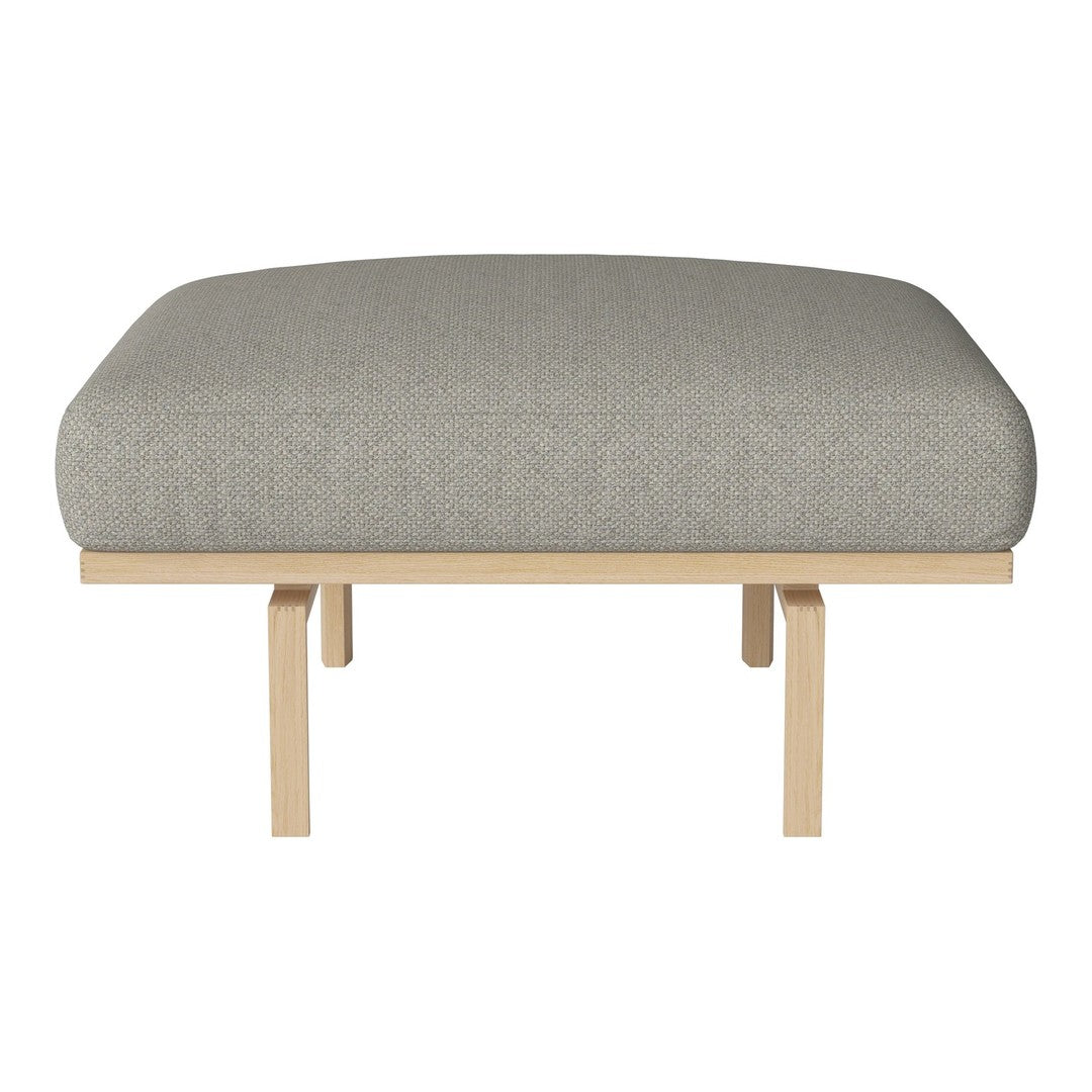 Light grey upholstered top with a smooth texture, paired with natural wood legs for a minimalist style.