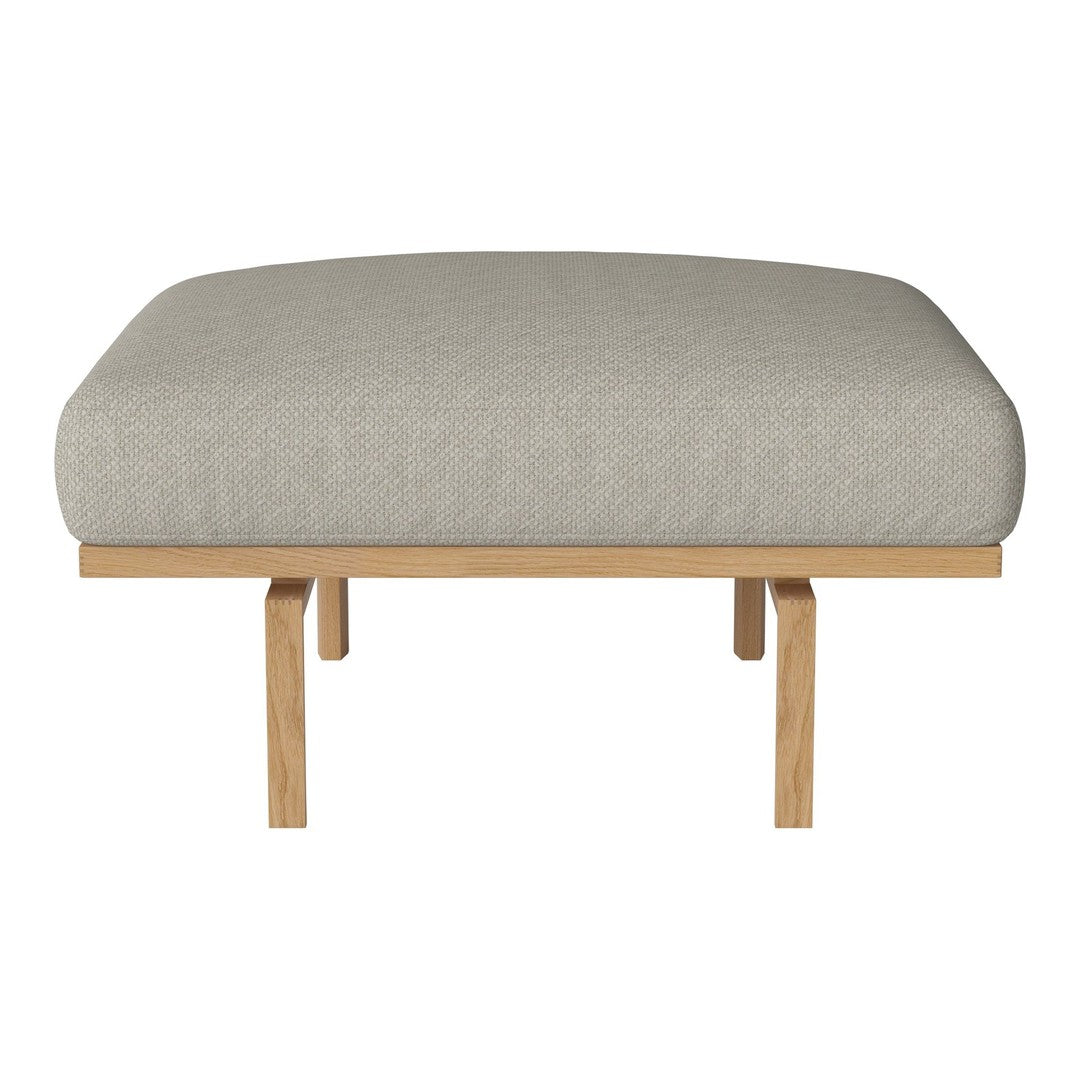 Light gray upholstered cushion on a natural wood frame, featuring a smooth, minimalist design.