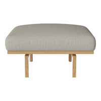 Light gray upholstered cushion on a natural wood frame, featuring a smooth, minimalist design.