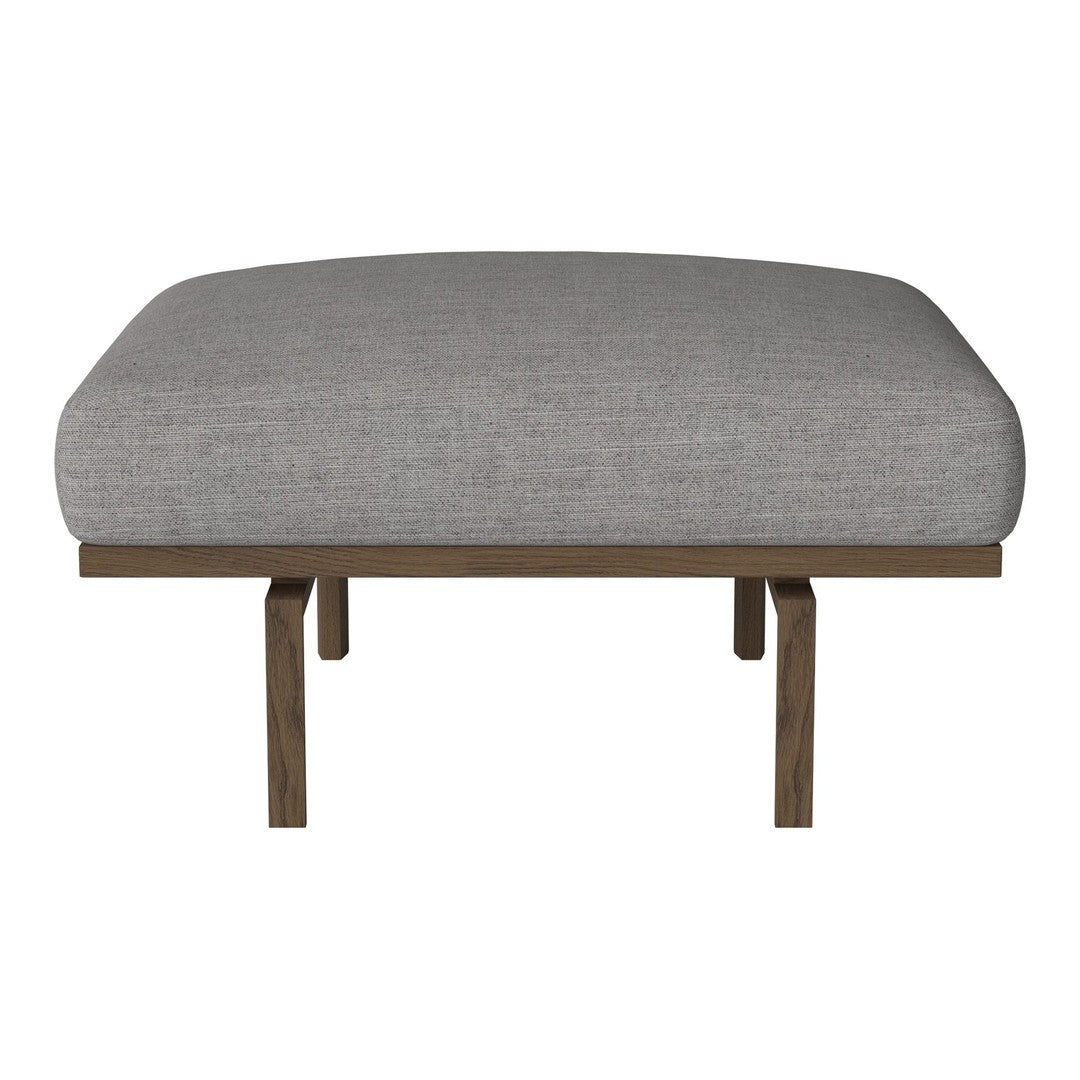 Gray upholstered cushion with a subtle texture on a sleek wooden base. Perfect for modern decor.