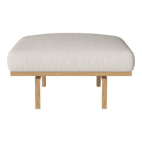 Soft beige cushion on a light wood frame, featuring a smooth, minimalist design without patterns.