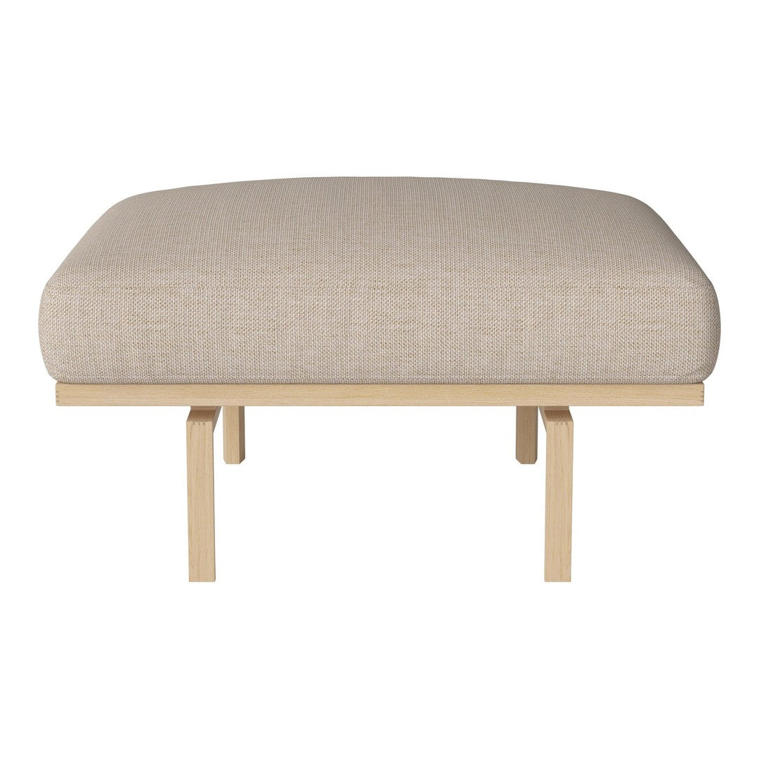 Beige upholstered cushion on light wood frame, showcasing a subtle textured pattern for a modern aesthetic.