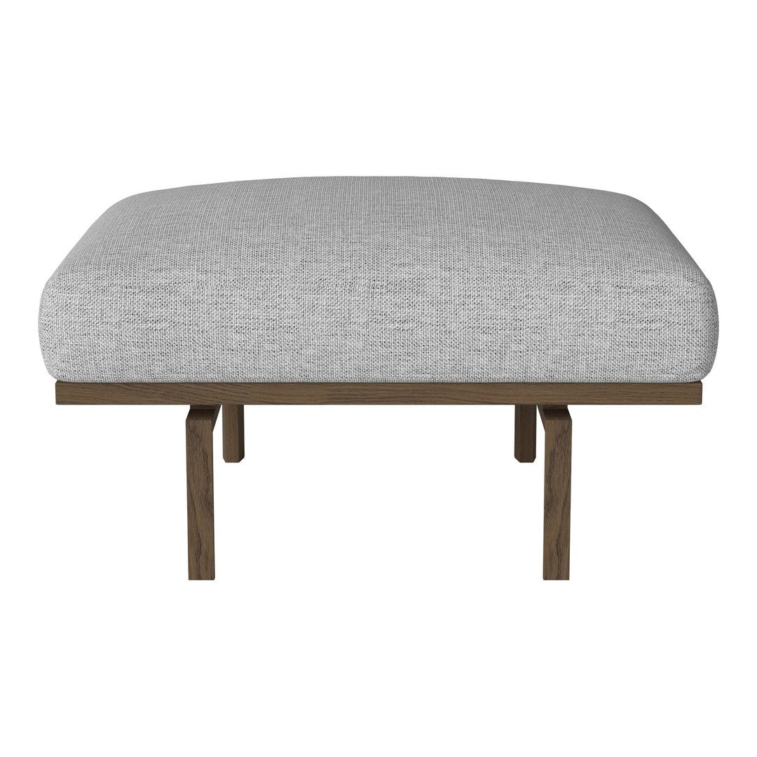 Gray upholstered cushion with a textured finish on a simple wooden frame. Modern and minimalist design.