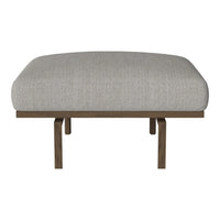 Light gray fabric cushion atop a sleek wooden base, featuring a smooth, minimalist design. Perfect for modern decor.