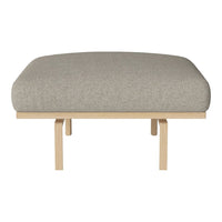 Light gray upholstered cushion with a smooth texture on a minimalist wooden frame.