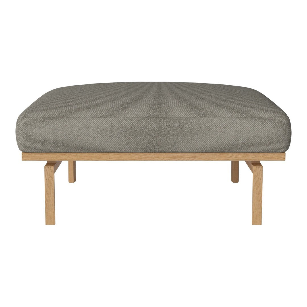 Gray upholstered cushion with a smooth, minimalist design on a natural wood frame. Perfect for modern decor.
