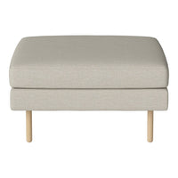 Light beige ottoman with a smooth texture and wooden legs, perfect for modern home decor.