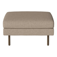 Beige upholstered ottoman with simple, textured fabric and slender metal legs. Perfect for modern living spaces.
