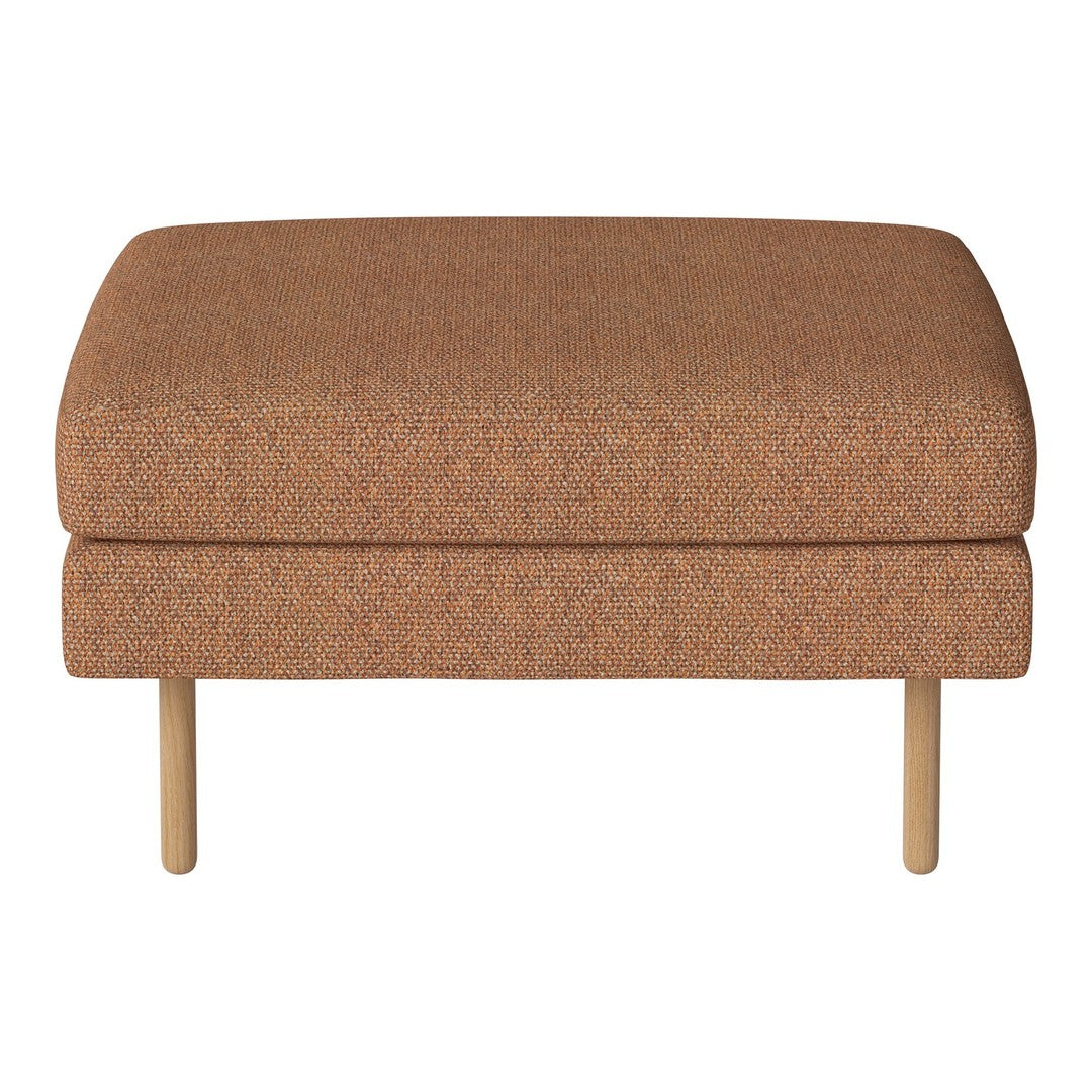 Brown textured ottoman with a subtle speckled pattern and light wooden legs, perfect for modern interiors.