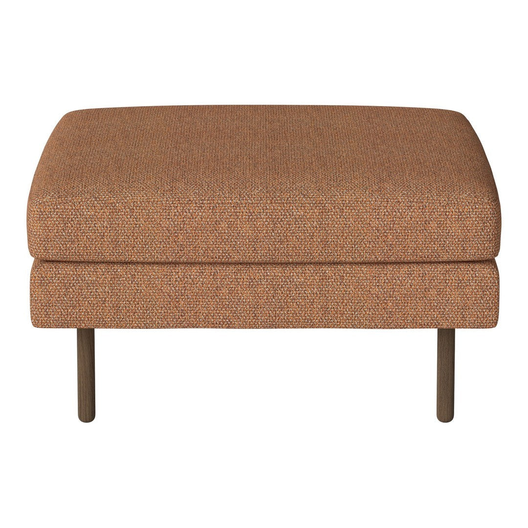 Brown upholstered ottoman with a textured finish and sleek metal legs, perfect for modern decor.