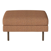 Brown upholstered ottoman with a textured finish and sleek metal legs, perfect for modern decor.