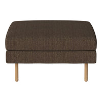 Brown textured ottoman with a smooth surface and natural wood legs, ideal for modern home decor.