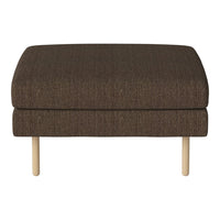 Brown upholstered ottoman with a subtle textured pattern and light wood legs. Perfect for modern decor.