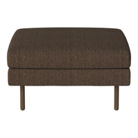 Brown textured ottoman with a smooth, curved top and slender metal legs, perfect for contemporary decor.