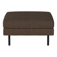 Brown textured ottoman with dark metal legs, perfect for adding warmth to any living space.